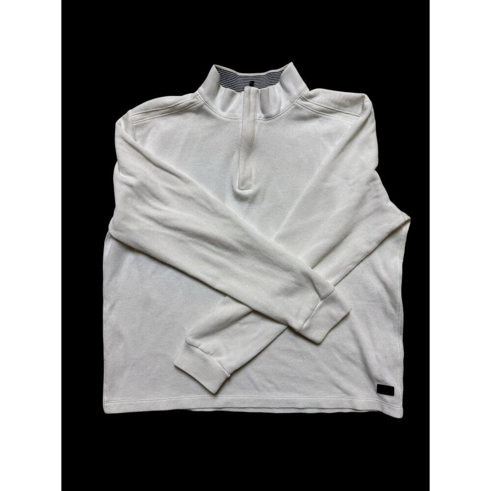 Hugo Boss BOSS Quarter Zip Pullover XL White Cotton Mock Neck Sweater